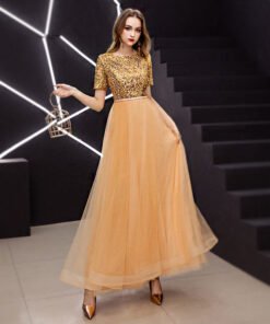 gold long dress with sleeves-0932-01