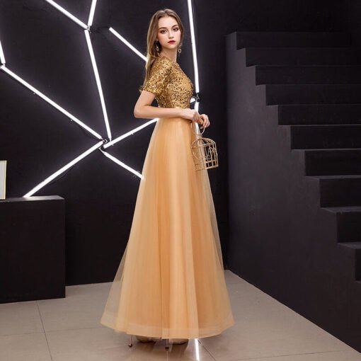 gold long dress with sleeves-0932-02