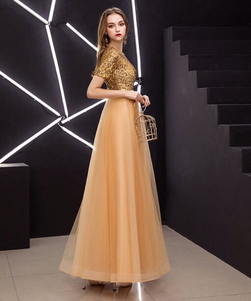 gold long dress with sleeves-0932-02
