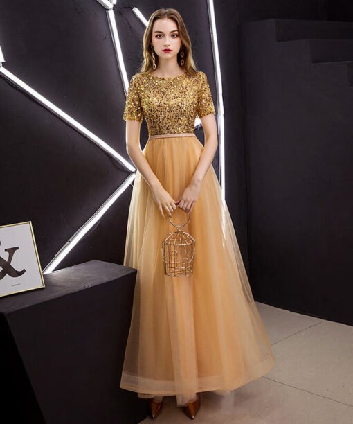 gold long dress with sleeves-0932-03