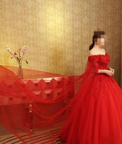 Wedding Dress With Cape Train Red Ball Gown Princess