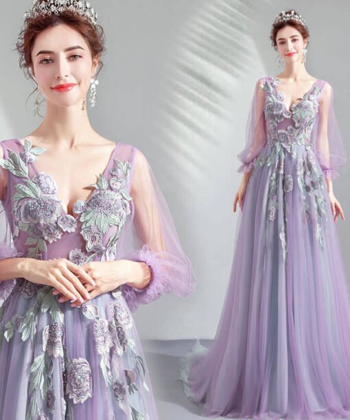 v neck a line dress-942-03