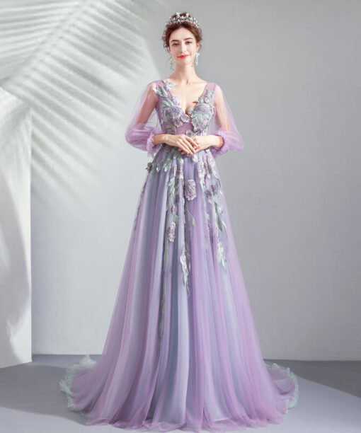 v neck a line dress-942-06