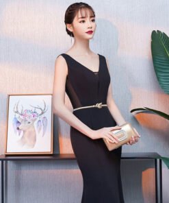 v neck black dress-0928-01
