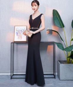 v neck black dress-0928-02