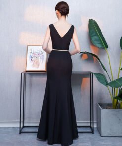 v neck black dress-0928-03