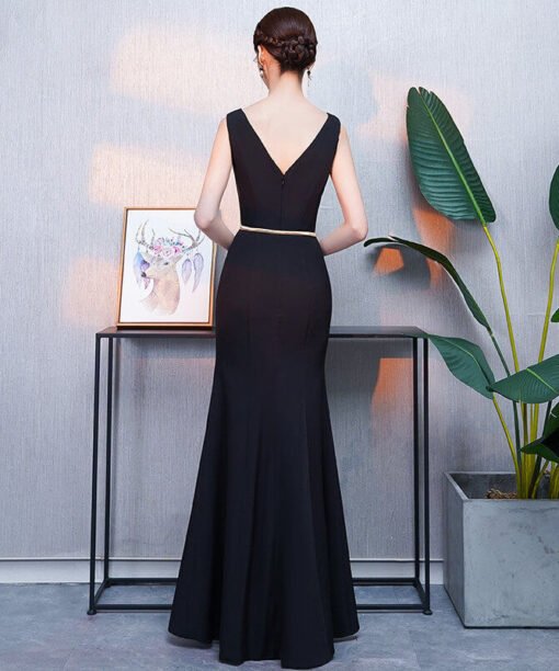 v neck black dress-0928-03