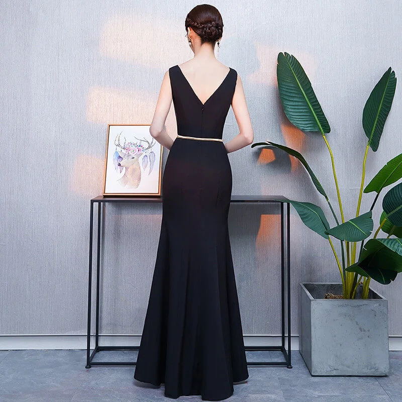 v neck black dress-0928-03