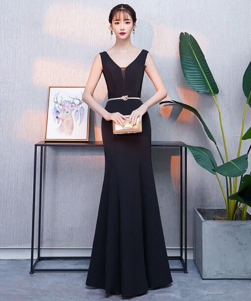 v neck black dress-0928-04