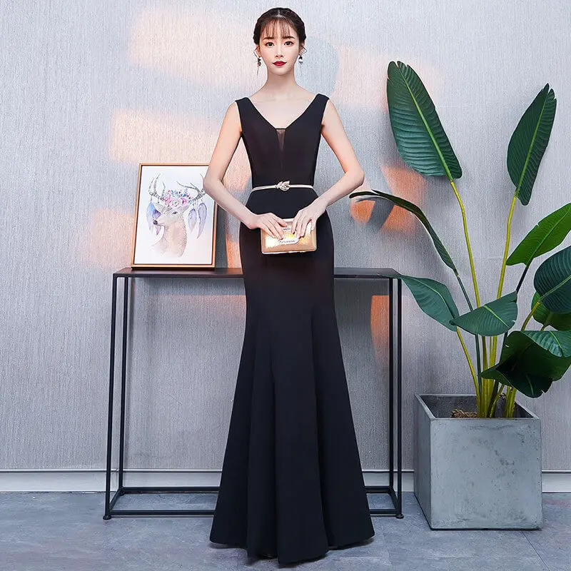 v neck black dress-0928-04