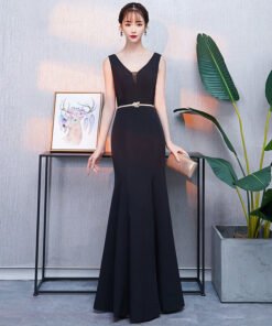 v neck black dress-0928-05