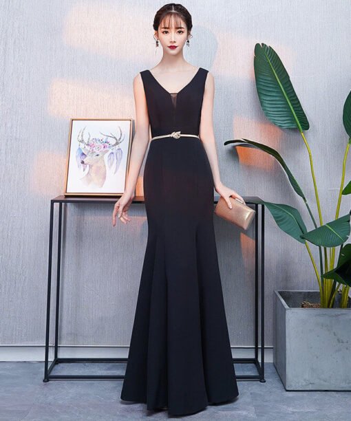 v neck black dress-0928-05