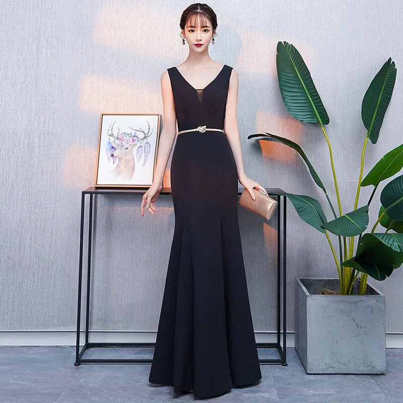 v neck black dress-0928-05