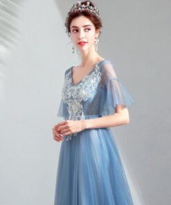 blue tea length dress-952-04