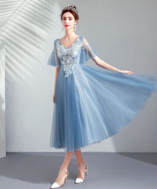 blue tea length dress-952-06