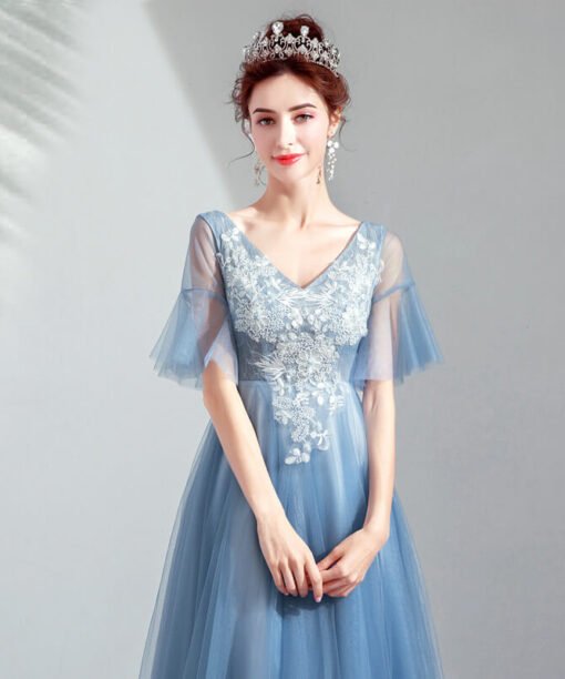 blue tea length dress-952-07