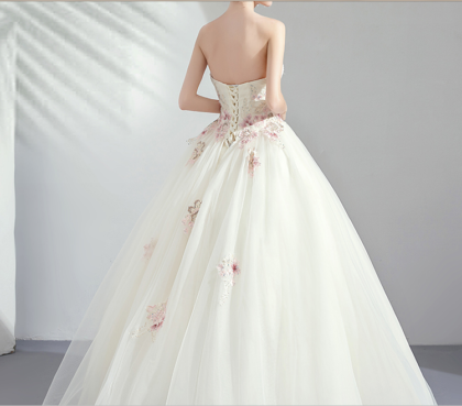 White Wedding Dress With Pink Strapless Ball Gown