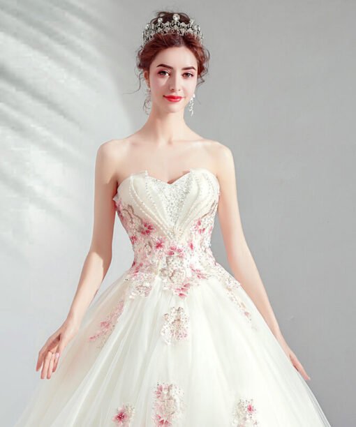white wedding dress with pink-954-07