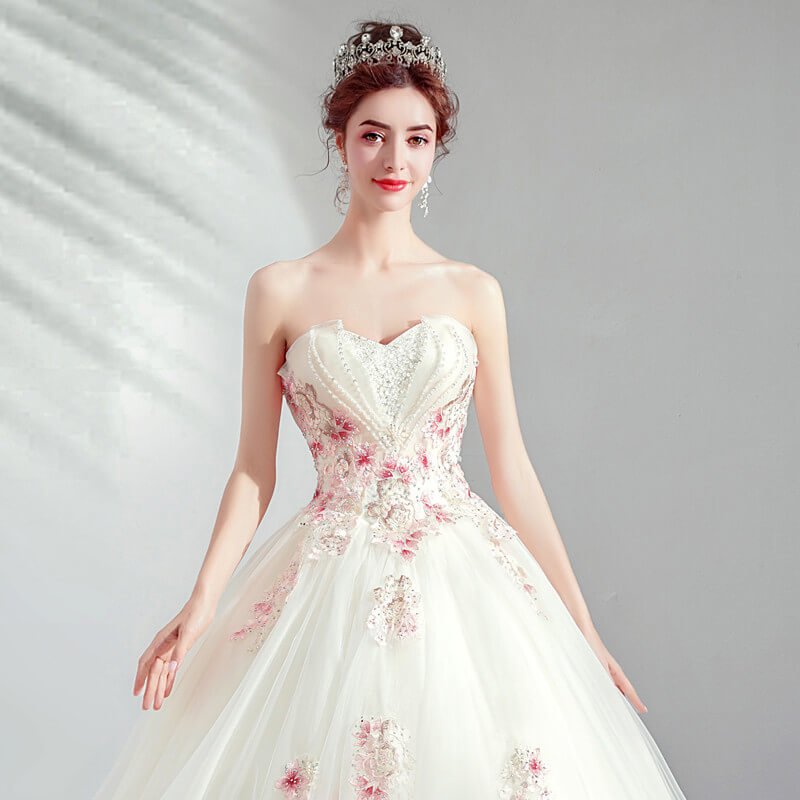 pink and white wedding gowns