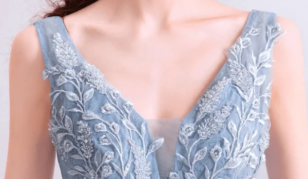 Prom Dress Sale V Neck Blue A Line Long Bridesmaid Dress - Image 6