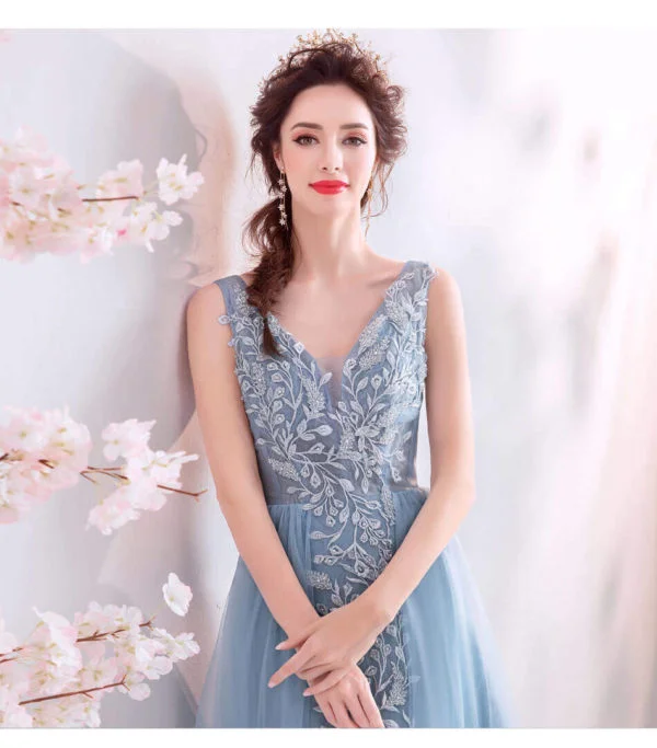 Prom Dress Sale V Neck Blue A Line Long Bridesmaid Dress - Image 5