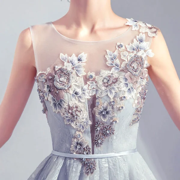 Silver Cocktail Dress Sleeveless A Line Short Prom Dress - Image 5
