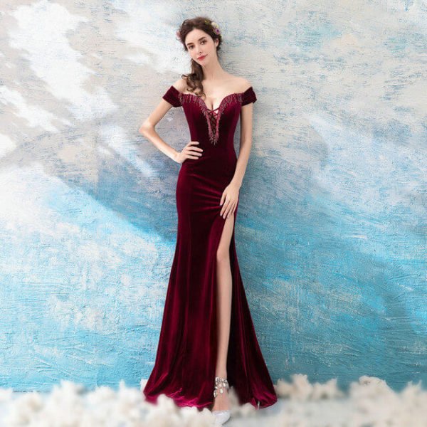 Burgundy mermaid dress 973-03