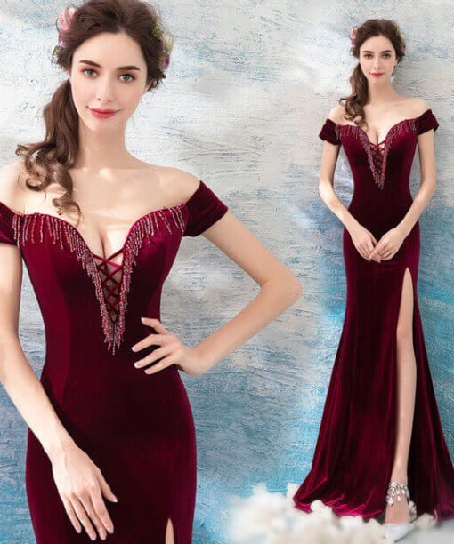 Burgundy mermaid dress 973-04