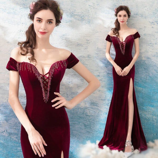 Burgundy mermaid dress 973-04