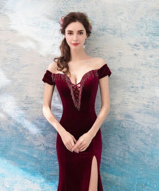 Burgundy mermaid dress 973-05