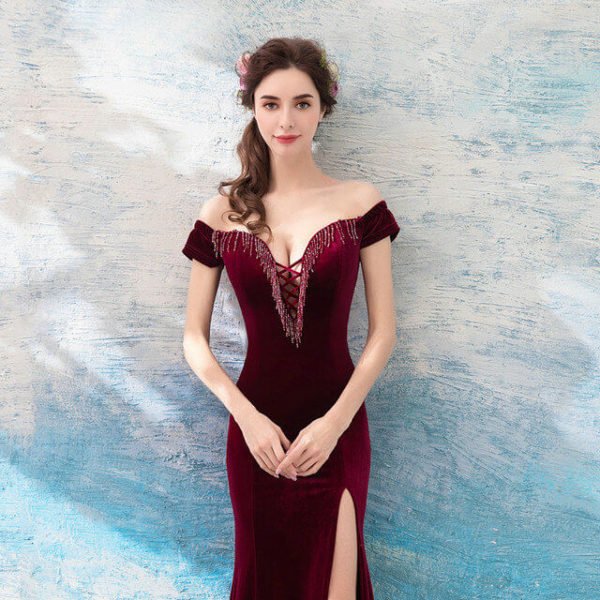 Burgundy mermaid dress 973-05