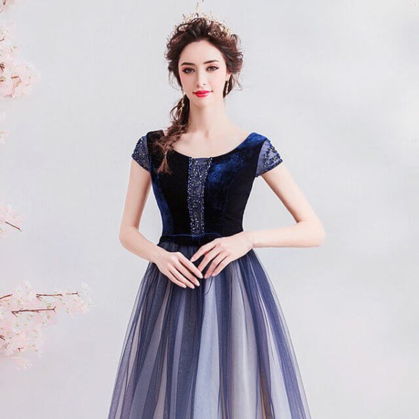 Birthday Dress A Line Long Cap Sleeves Colors Prom Dress - Image 3