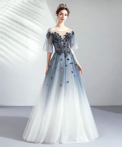 blue and white prom dress 971-07