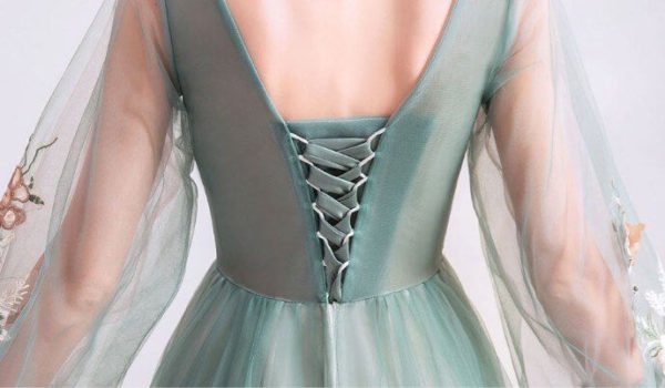 Long Sleeve Prom Dress With Flowers A Line Sale - Image 7