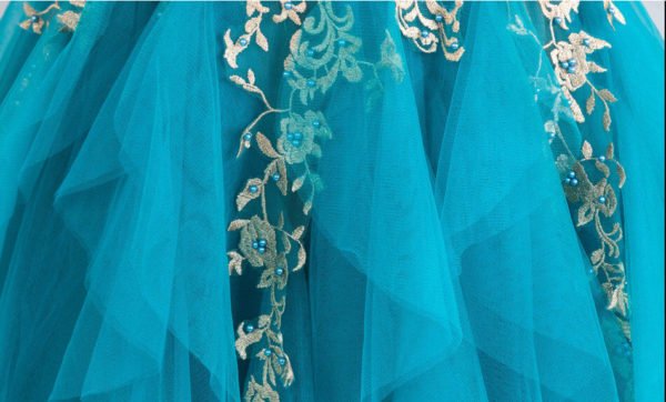 Peacock Blue Dress Cap Sleeves Ball Gown Quinceanera Dress - Image 7