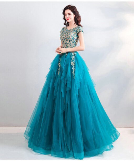 peacock blue dress 958-04