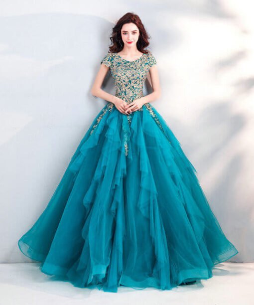 peacock blue dress 958-07