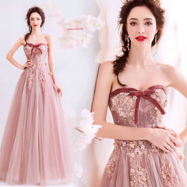 Pink Strapless Prom Dress Sleeveless A Line Long Birthday Dress - Image 7