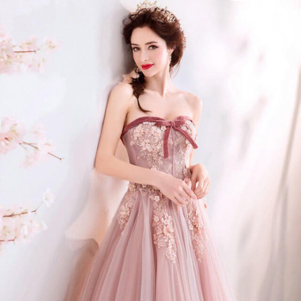 Pink Strapless Prom Dress Sleeveless A Line Long Birthday Dress - Image 4