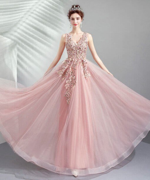 v neck long dress 974-03