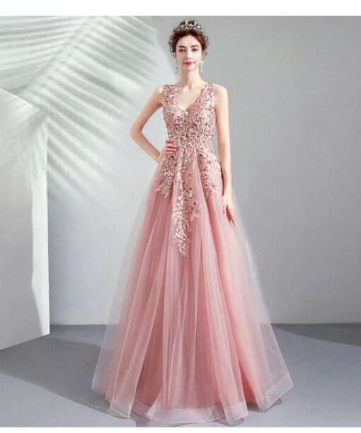 v neck long dress 974-08