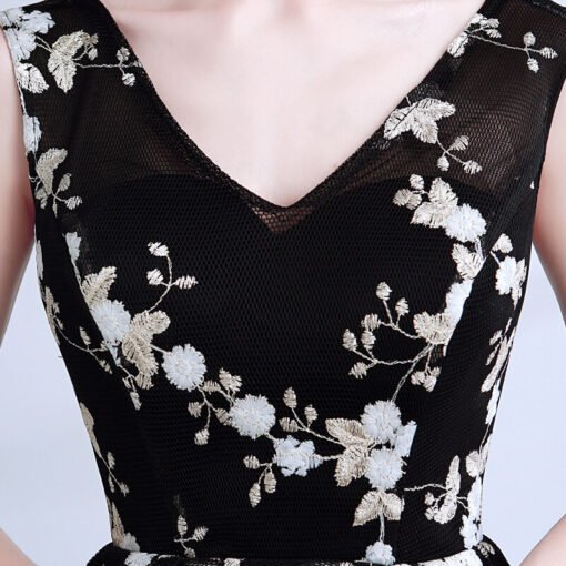 Black High Low Prom Dress V Neck A Line Cocktail Dress - Image 7