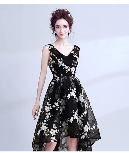 Black High Low Prom Dress V Neck A Line Cocktail Dress - Image 4