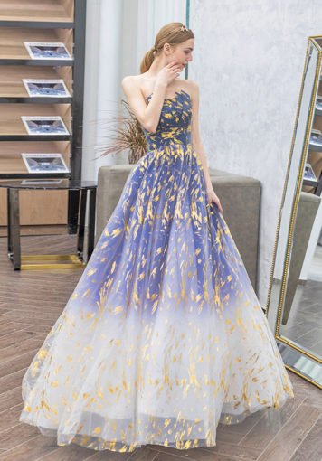 golden and blue gown