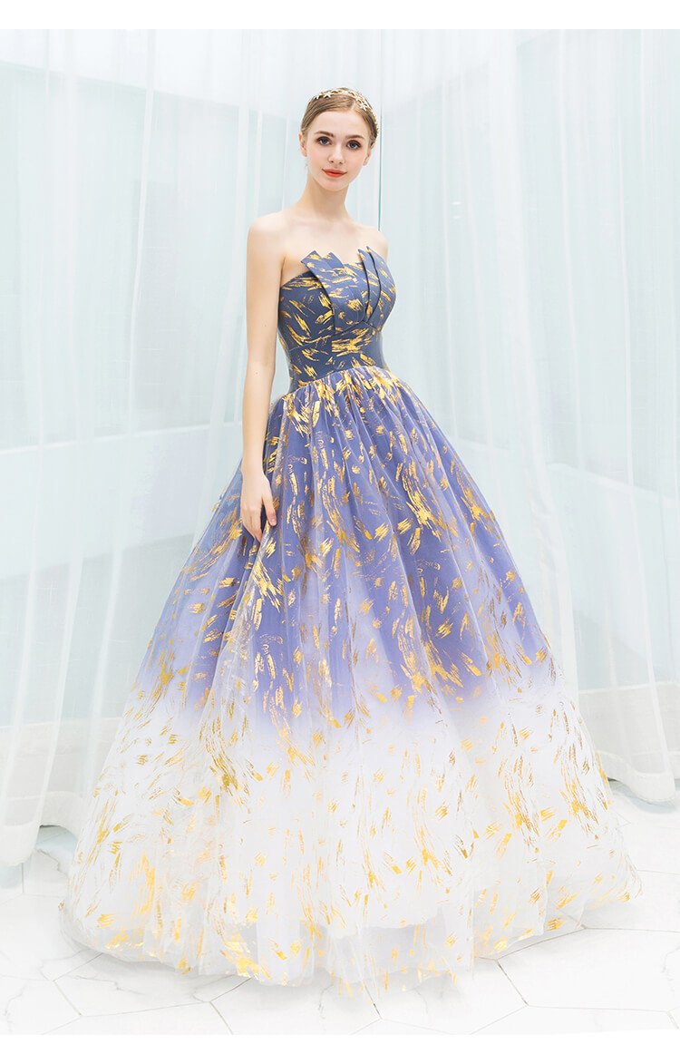 Blue And Gold Prom Dress Strapless Ball 