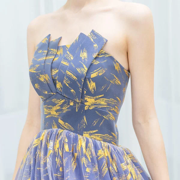 Blue And Gold Prom Dress Strapless Ball Gown Formal Dress - Image 7