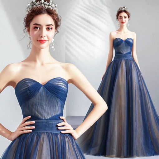 Dark Blue Prom Dresses 2019 Strapless Ball Gown With Train - Image 6