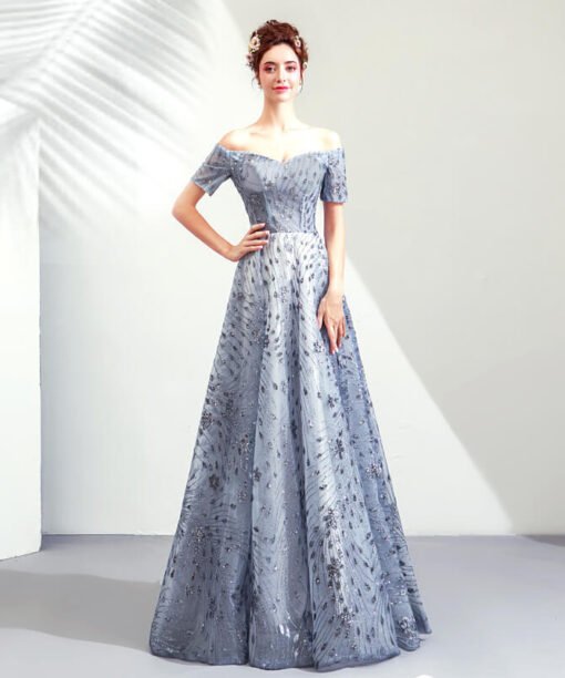 off the shoulder blue dress 981-03