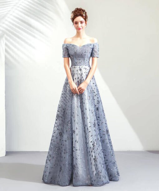 off the shoulder blue dress 981-07