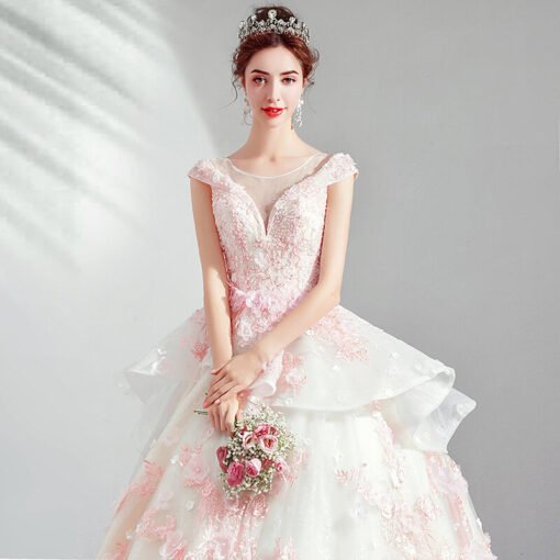 Pink Ball Gown Princess Off The Shoulder Ball Gown Prom Dress - Image 7